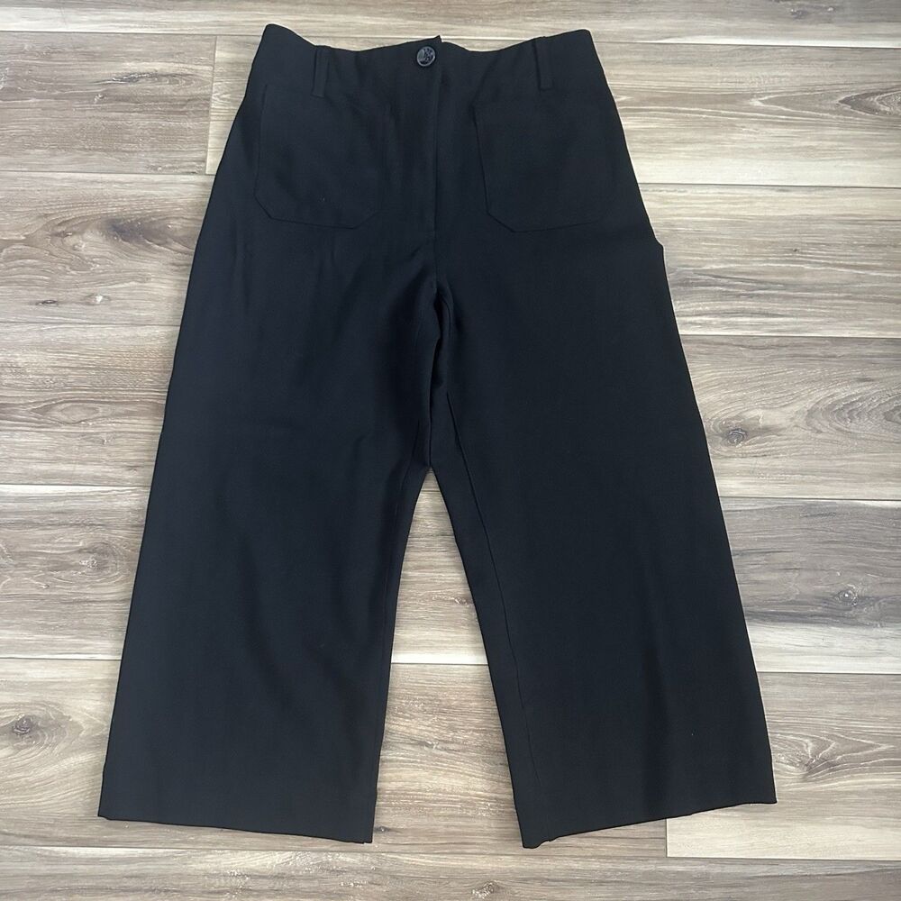 Quince Ultra-Stretch Ponte Cropped Wide Leg Pants Black Women's Sz 12 High Rise